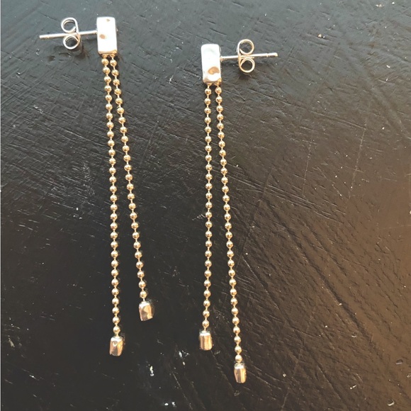 Gorjana Hammered-Bar, Double Chain, Drop Earrings, Sterling Silver, NEW - Picture 7 of 11